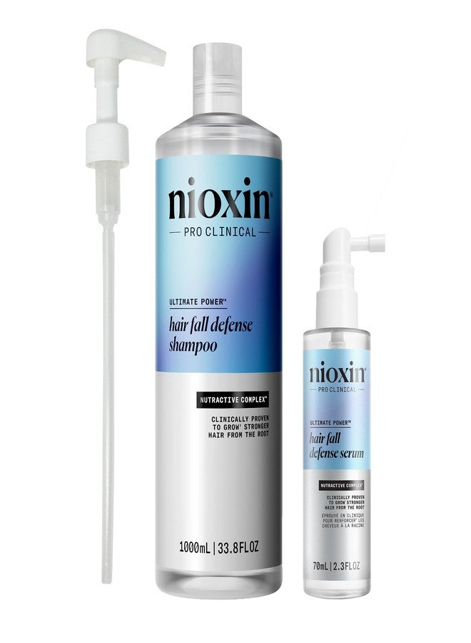 Nioxin Hair Fall Defense Liter Shampoo & Intensive Daily Leave-In Hair Treatment Duo Set | Prepack with Pump Included | Visibly Less Hair Loss | For Thicker and Stronger Hair - Image 1